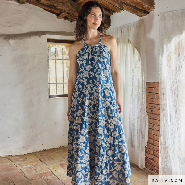 TELA VOILE AZUL JEANS CON BORDADO BLANCO - Imagen 2