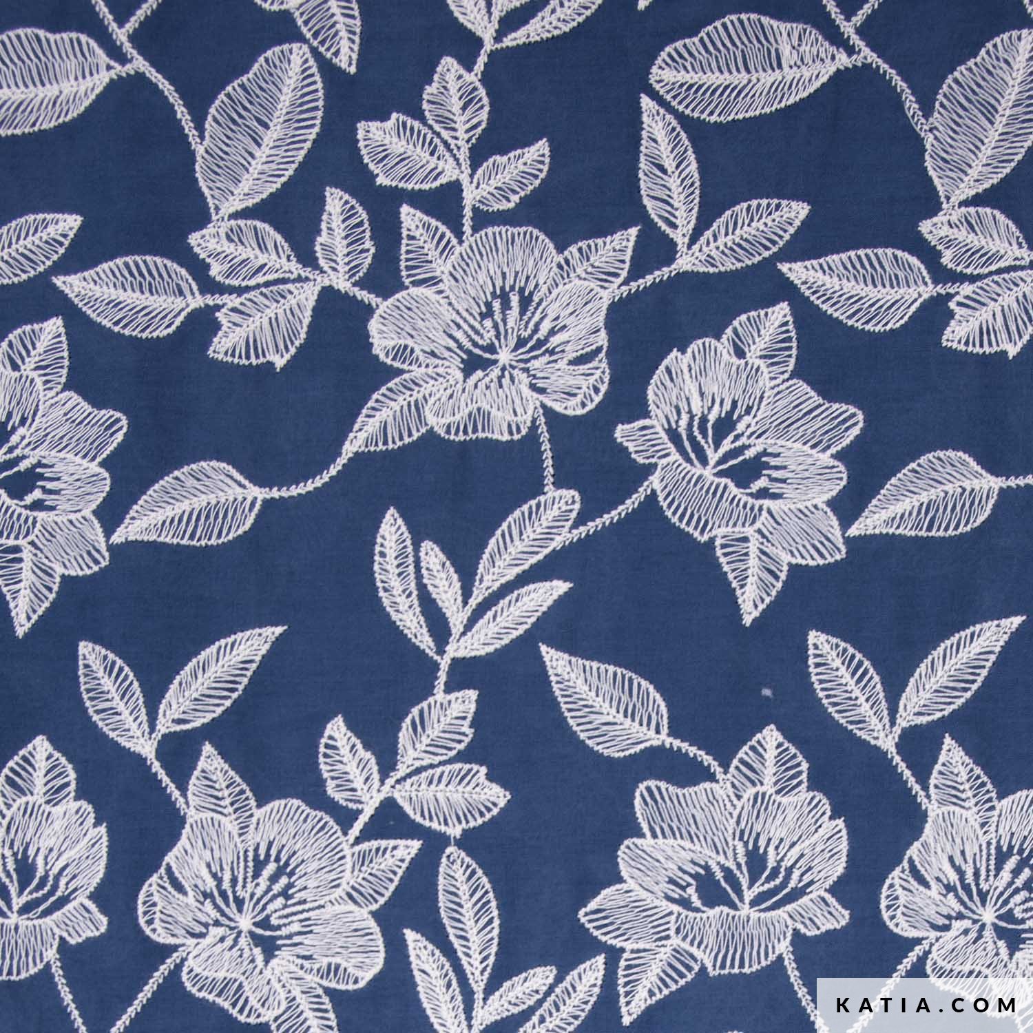 TELA VOILE AZUL JEANS CON BORDADO BLANCO