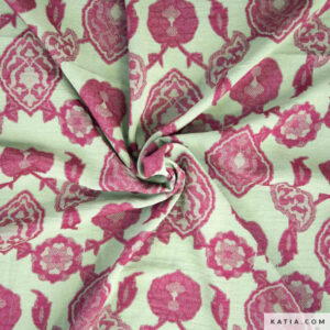 TELA DE JAQUARD FLORAL VERDE/ROJO